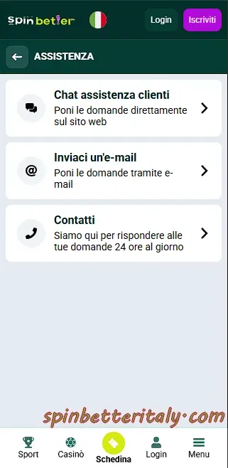 Assistenza clienti SpinBetter Italia