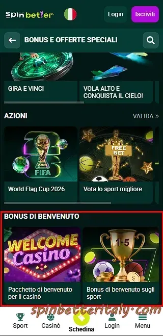Bonus di benvenuto SpinBetter per casinò e sport